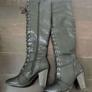 Black Knee-High Lace-Up Boots
